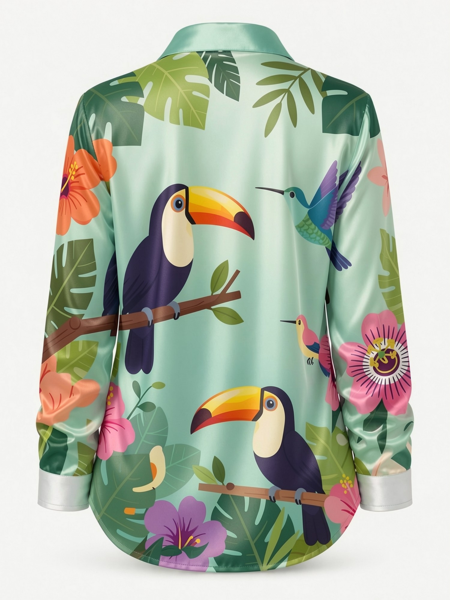 Mint Toucan Satin Button Shirt - Resort Shirt Floral review and price