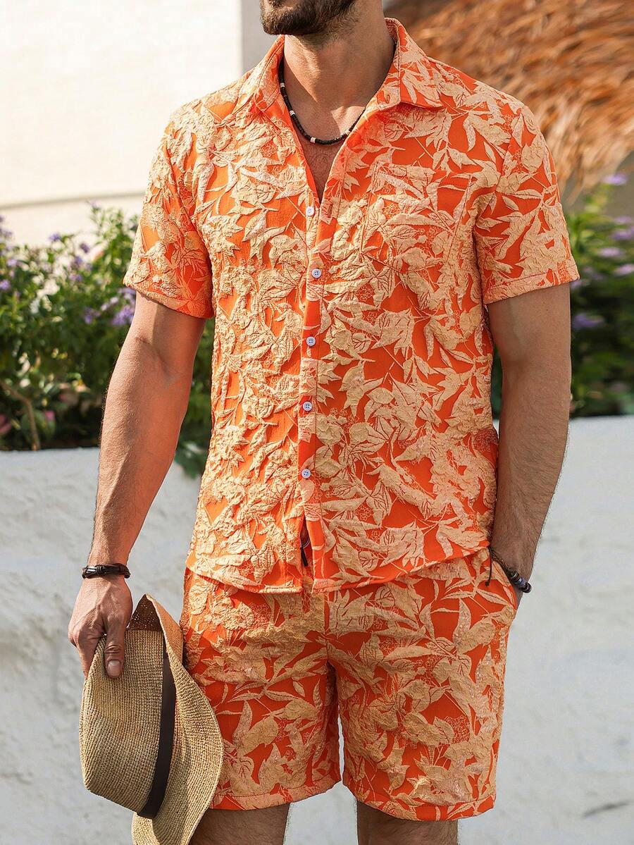 Genlund Men's Burnt Orange Sum - Resort Shirt Floral review and price