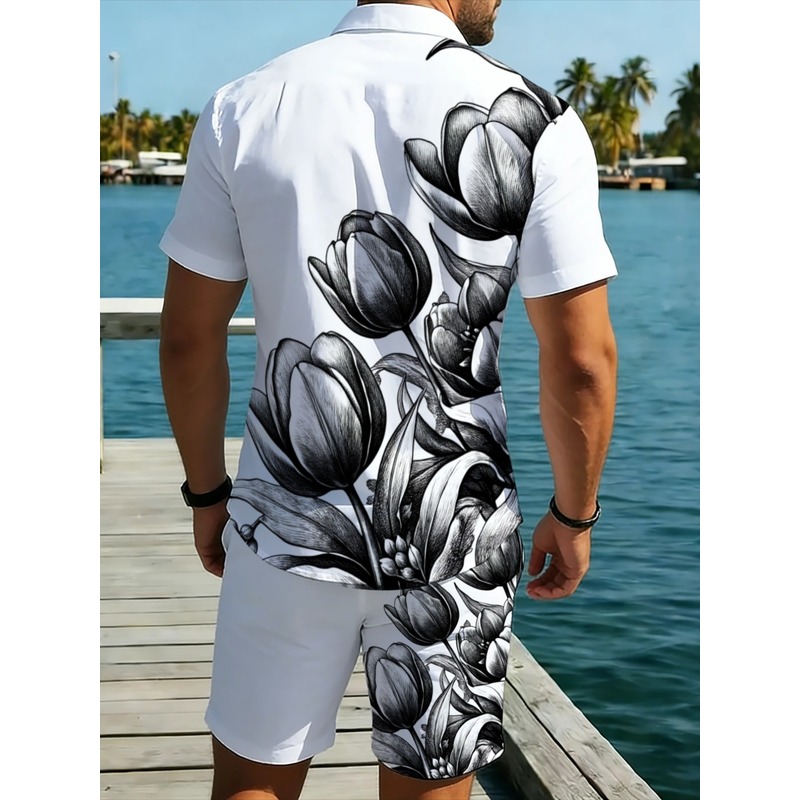 Mens White Floral Print Shirt  - Resort Shirt Floral review and price
