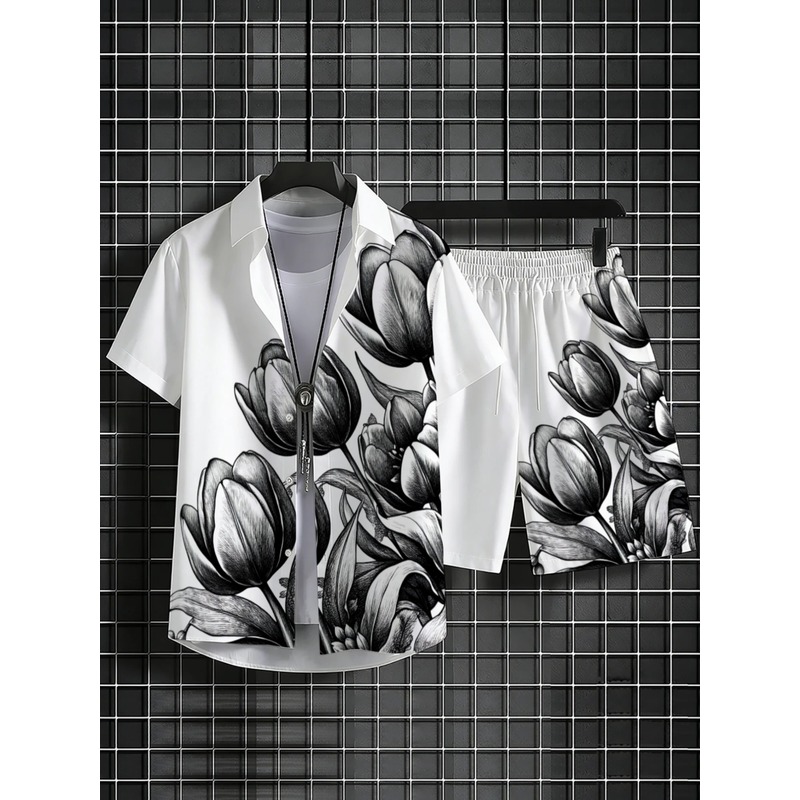 Mens White Floral Print Shirt  - Resort Shirt Floral review and price
